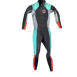 Rip Curl Black and Aqua Wetsuit with Red Accents